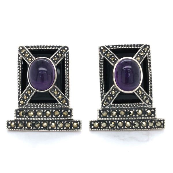 Beautiful Vintage Amethyst & Marcasite Earrings