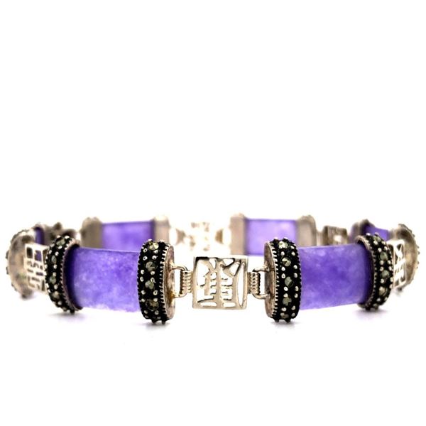 Asian Lavender Jade & Marcasite Panel Bracelet