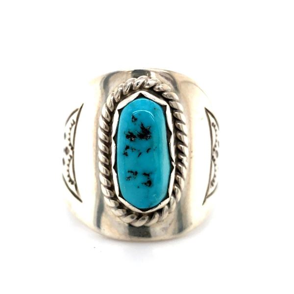 Navajo Kingman Turquoise Man 's Ring 10 3/4 Signed