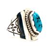 Image 2 : Navajo Kingman Turquoise Man 's Ring 10 3/4 Signed