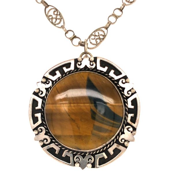 Mexico 925 Hand Made Vintage Tiger Eye Pendant