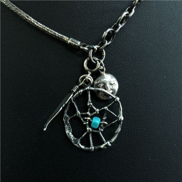 Navajo Vintage Dream Catcher Turquoise Necklace
