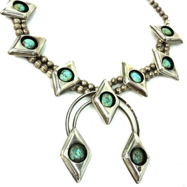Navajo Circa 1950'S Turquoise SS Squash Blossom