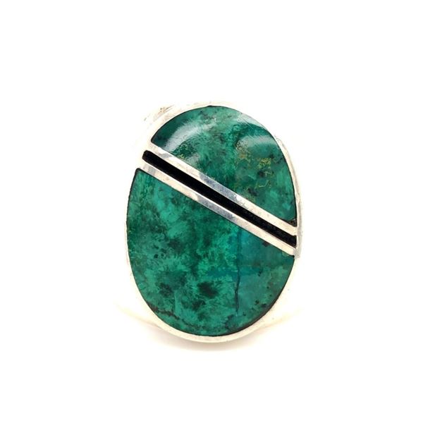 Navajo Malachite And Onyx Inlay Ring 7 1/2