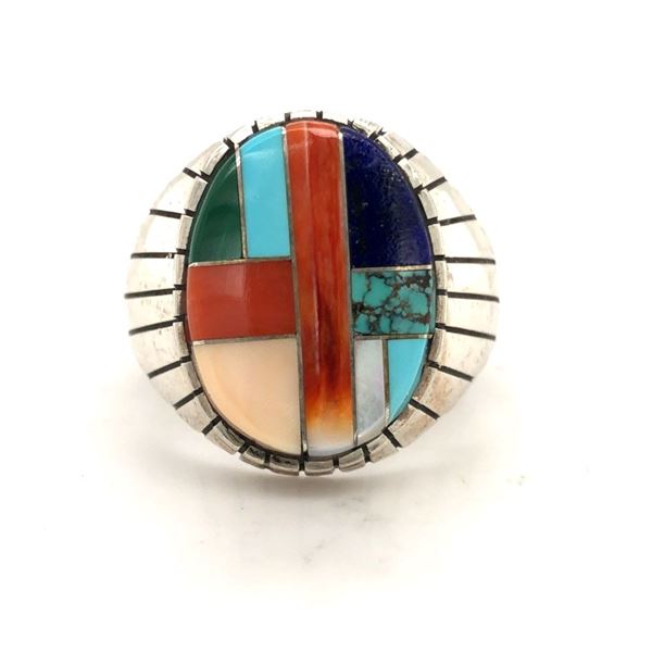 Hopi Vintage Handmade Inlay Sterling Silver Ring