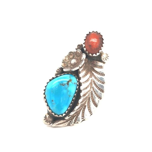 Navajo Red Coral & Turquoise Vintage Ring