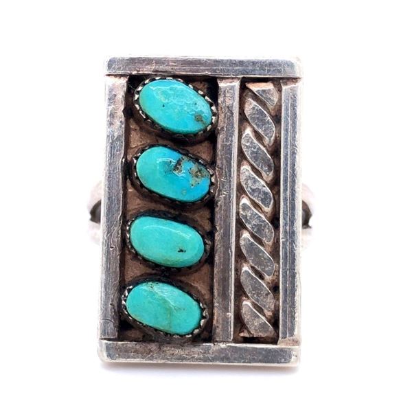 Navajo Handmade Kingman Turquoise Signed Ring