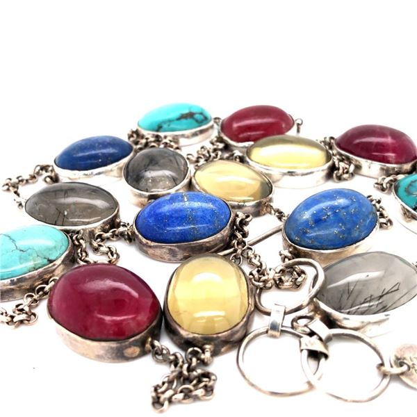 Vintage 925 Turquoise Lapis Red Jasper Necklace