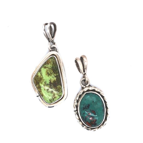 Navajo Gaspeite & Red Mountain Turquoise Pendants