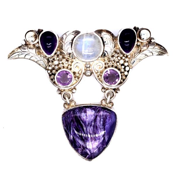 Vintage 925 Charoite Amethyst Pendant Brooch