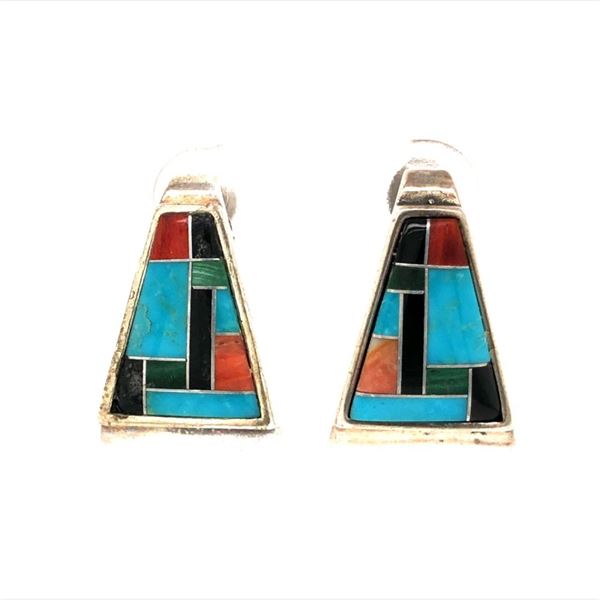 Relios Inlay Coral, Onyx Turquoise Earrings