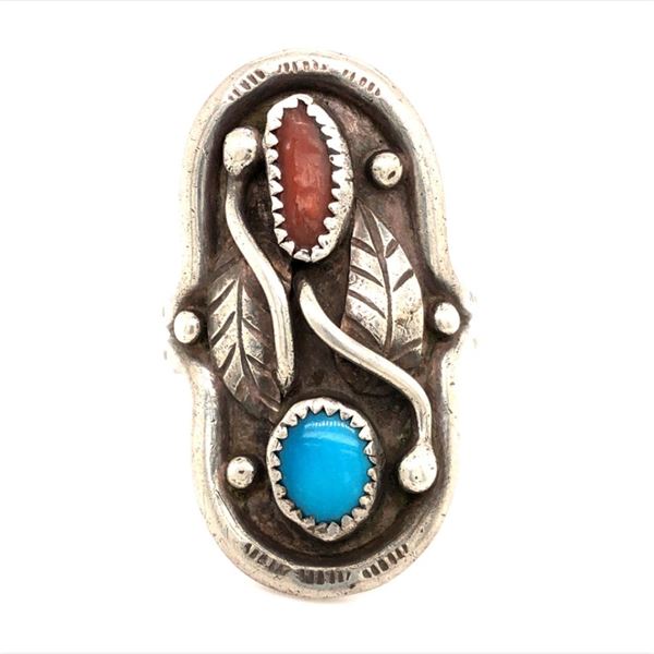 Navajo Vintage Turquoise & Coral Ring