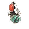 Image 1 : Navajo Handmade Kingman Turquoise & Coral Ring