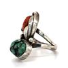 Image 2 : Navajo Handmade Kingman Turquoise & Coral Ring