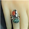 Image 4 : Navajo Handmade Kingman Turquoise & Coral Ring