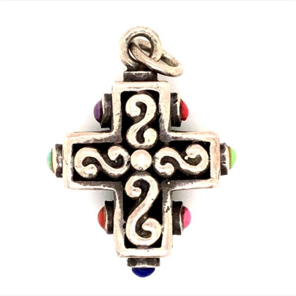 Mexico 925 Gaspeite Lapis, Coral & Turquoise Cross