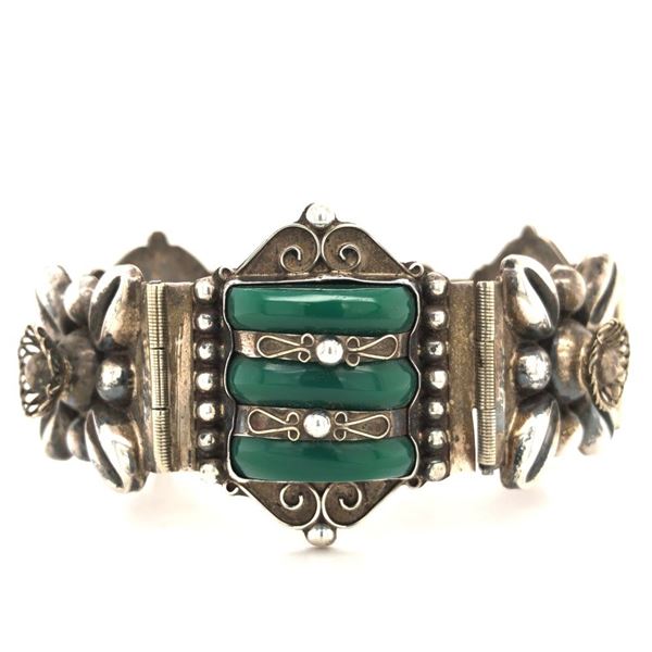 Mexico Vintage 925 Silver Green Onyx Link Bracelet