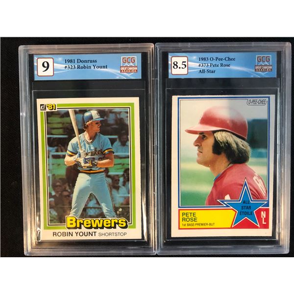 GCG HIGH GRADE BASEBALL CARD LOT (ROBIN YOUNT/ PETE ROSE)