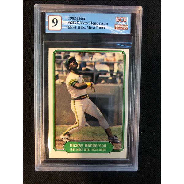 1982 FLEER NO.643 RICKEY HENDERSON MOST HITS, MOST RUNS (GCG 9)