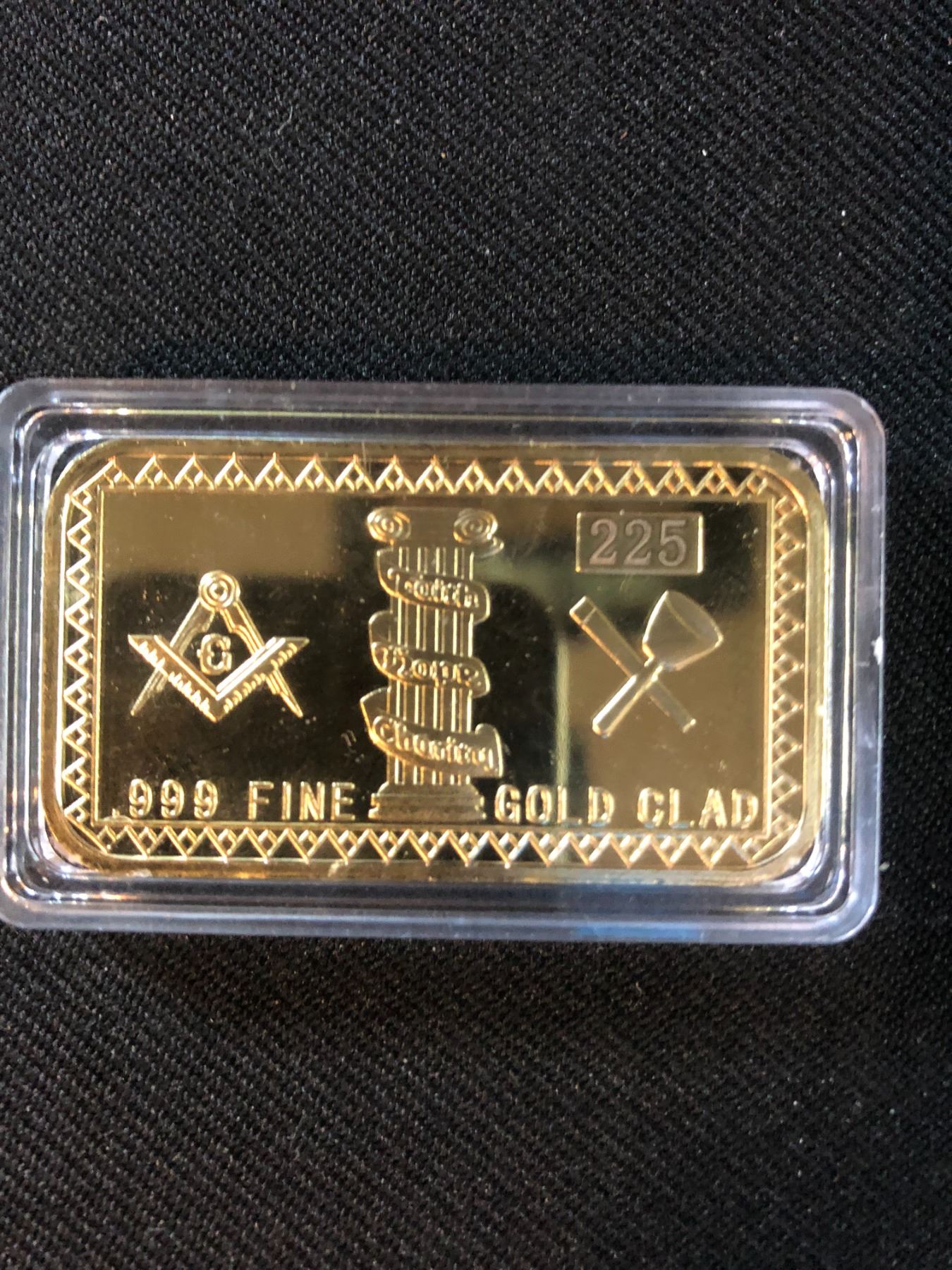 FREEMASON 100 MILLS .999 FINE GOLD PLATED CLAD MASONIC ART BAR