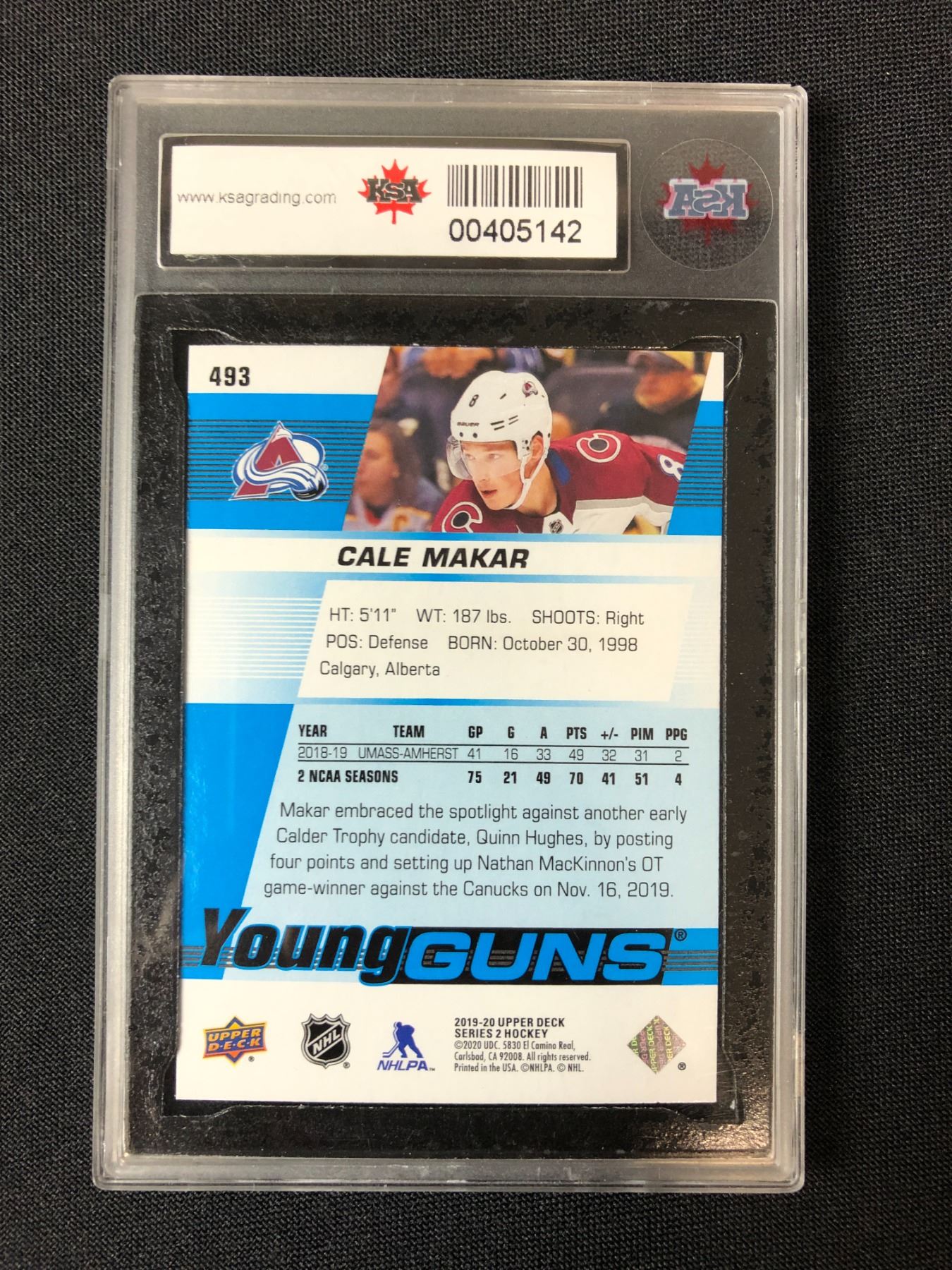 2019-20 UPPER DECK #493 CALE MAKAR ROOKIE CARD GRADED KSA 9.5