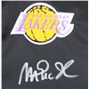 Image 2 : MAGIC JOHNSON SIGNED LA LAKERS BLACK M& N HWC BOMBER JACKET W/PATCHES (BAS WITNESSED)