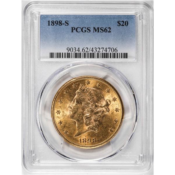 1898-S $20 Liberty Head Double Eagle Gold Coin PCGS MS62