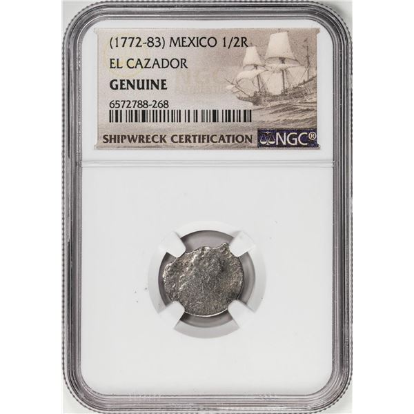 El Cazador Shipwreck (1772-83) Mexico 1/2 Real Silver Coin NGC Genuine w/ Story Card