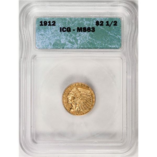 1912 $2 1/2 Indian Head Quarter Eagle Gold Coin ICG MS63