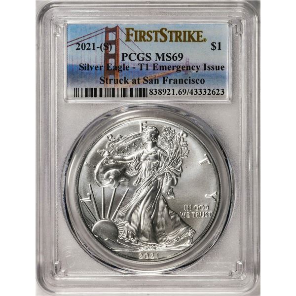 2021-(S) Type 1 $1 American Silver Eagle Coin PCGS MS69 First Strike Emergency Issue