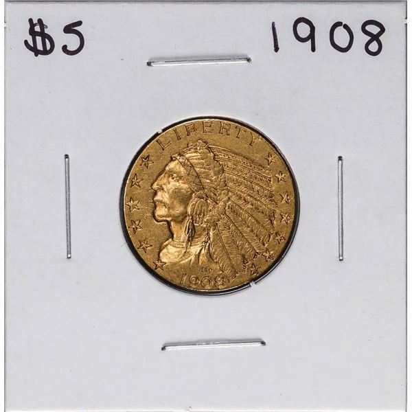 1908 $5 Indian Head Half Eagle Gold Coin