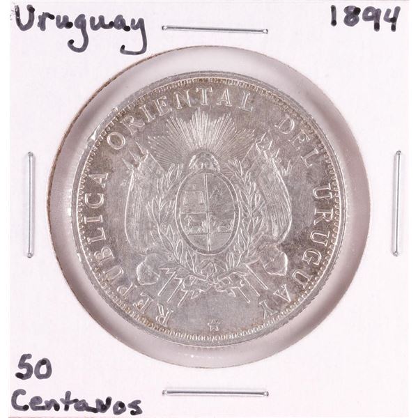 1894 Uruguay 50 Centavos Silver Coin