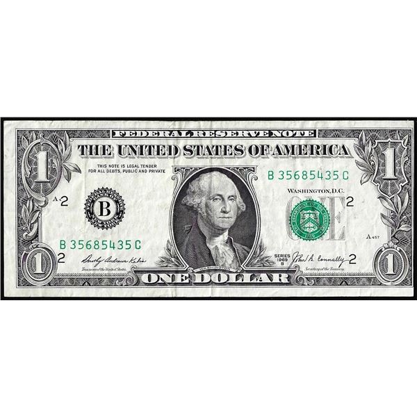 1969B $1 Federal Reserve Note Misaligned Printing Error