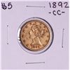 Image 1 : 1892-CC $5 Liberty Head Half Eagle Gold Coin
