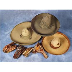 Mexican Sombreros plus fancy Mexican Gun Leather