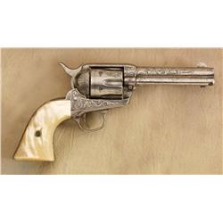 Engraved Colt .45 with Pearl Grips and Tooled Leather Gun Rig