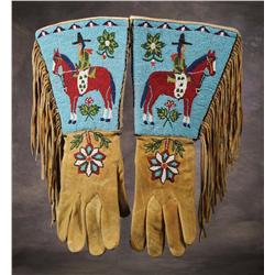 Plateau Pictorial Beaded & Fringed Gauntlets