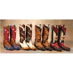 4 Pairs of Fancy Special Order, size 13 Cowboy Boots made for Mickey Dawes