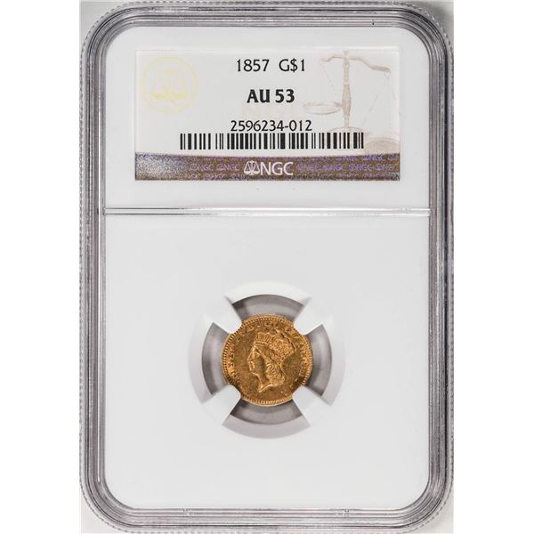 1857 $1 Indian Princess Head Gold Dollar Coin NGC AU53
