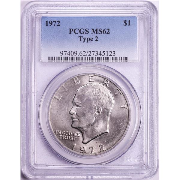 1972 Type 2 $1 Eisenhower Silver Dollar Coin PCGS MS62