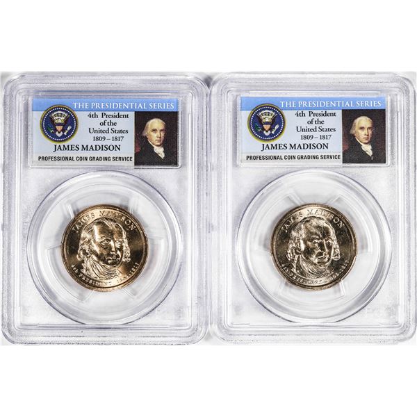 Lot of (2) 2007-P James Madison Presidential Dollar Coins PCGS MS65