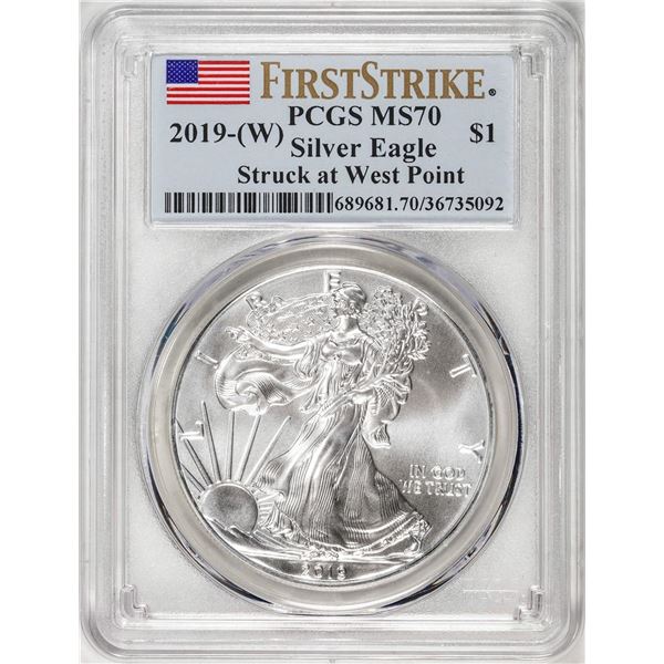 2019-(W) $1 American Silver Eagle Coin PCGS MS70 First Strike West Point Mint
