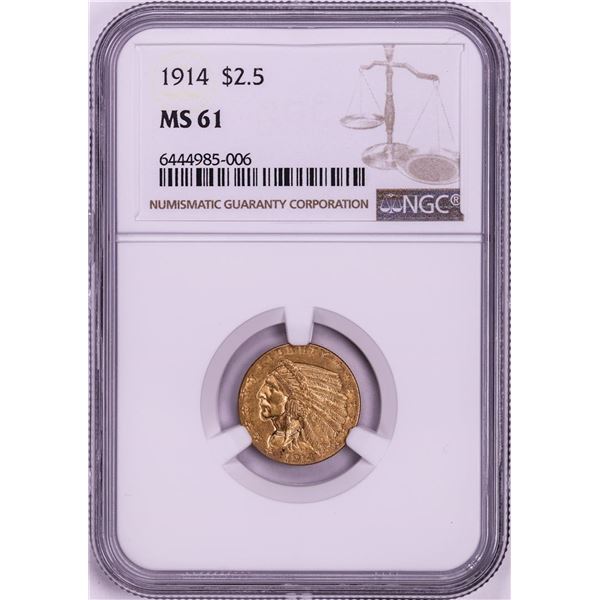 1914 $2 1/2 Indian Head Quarter Eagle Gold Coin NGC MS61