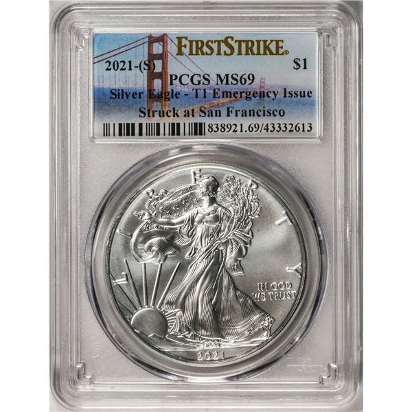 2021-(S) Type 1 $1 American Silver Eagle Coin PCGS MS69 First Strike Emergency Issue