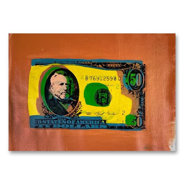 Steve Kaufman "50 Dollar Bill" Original Mixed Media On Canvas