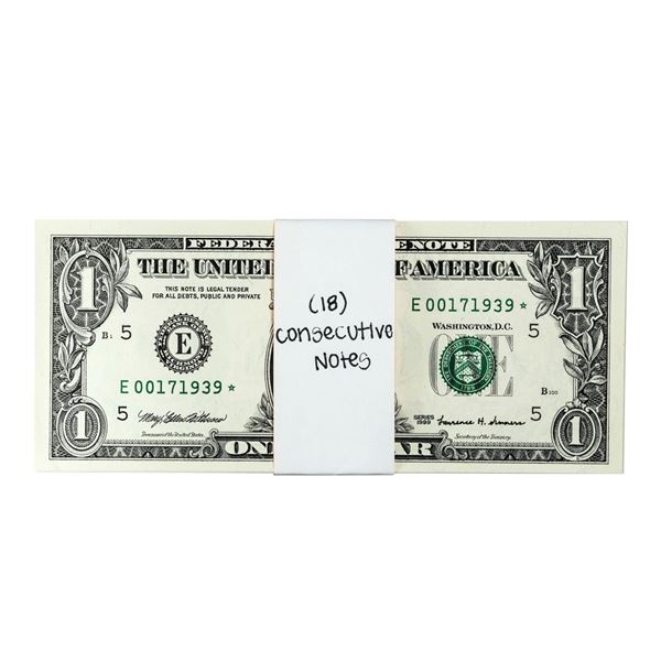 Lot of (18) Consecutive 1999 $1 Federal Reserve Star Notes Richmond