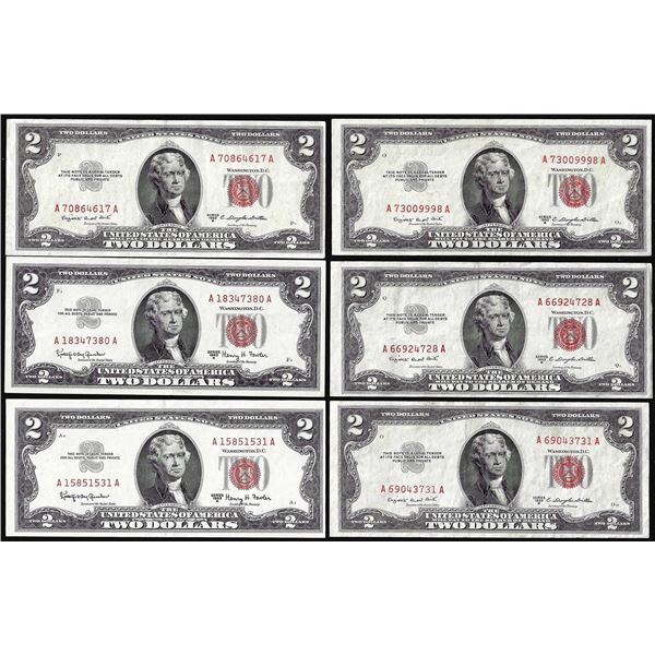 Lot of (6) 1953B/1963A $2 Legal Tender Notes