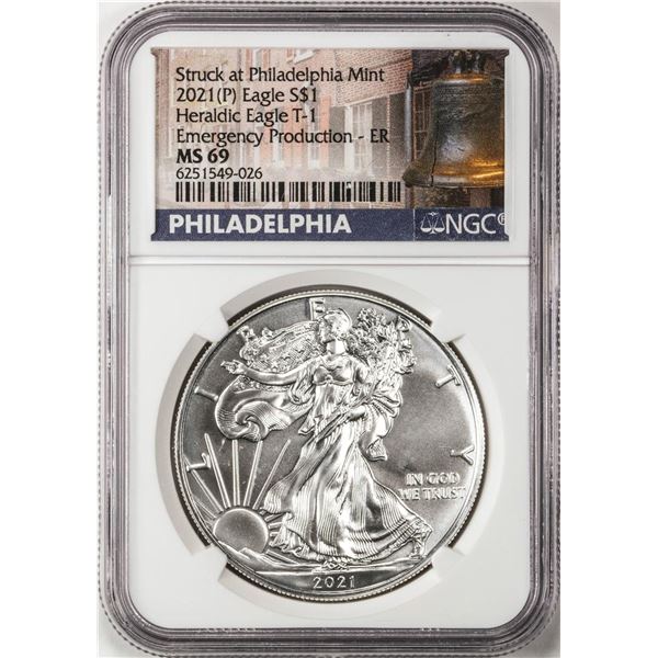2021-(P) Type 1 $1 American Silver Eagle Coin NGC MS69 Early Release Emergency Issue