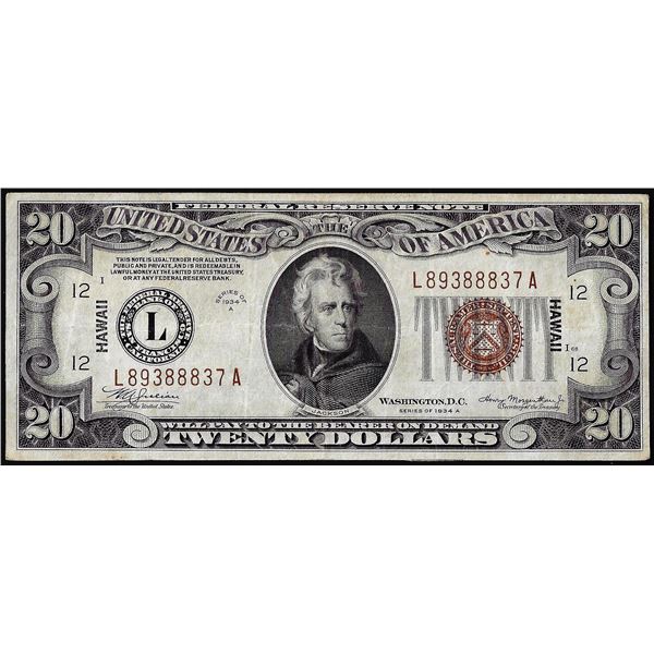 1934A $20 Hawaii WWII Emergency Issue Federal Reserve Note