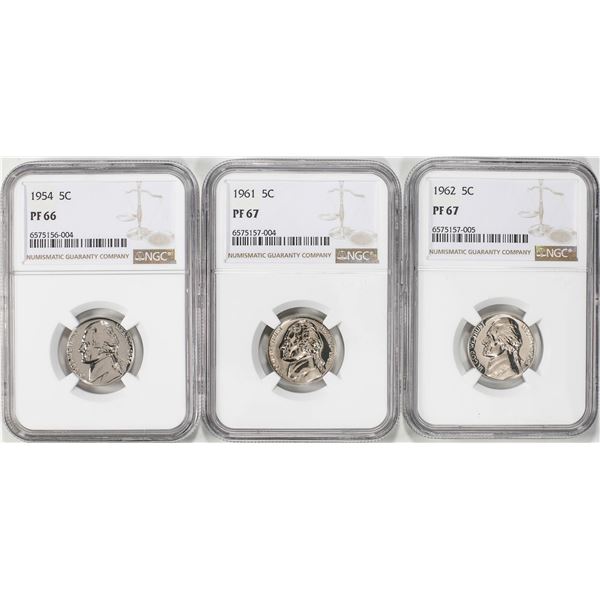 Lot of 1954,1961,1962 Proof Jefferson Nickel Coins NGC PF66/67